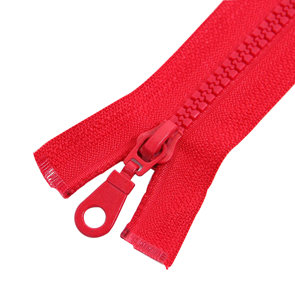 #5 pita gigi zip warna merah ditutup zip resin hujung dengan penarik logam untuk jaket bawah